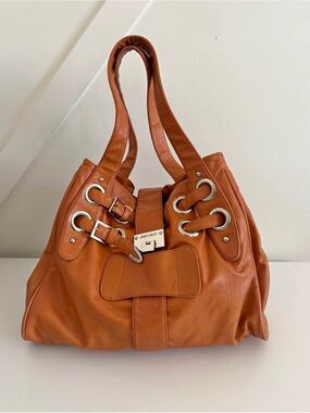 Jimmy Choo Cognac Tan/Orange Leather Ramona Shoulder Hobo with Silver Hardware